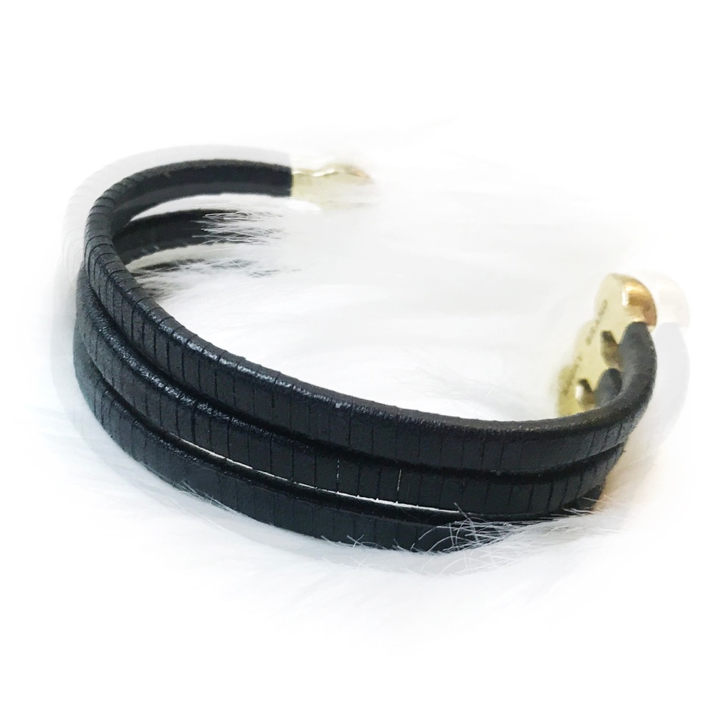 LUCKY BRAND LEATHER-WRAPPED GOLD TONE CUFF